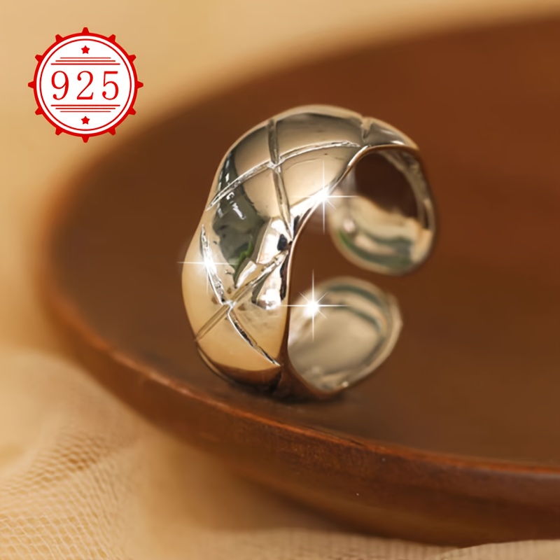 Adjustable 925 Silver Ring Vintage Mesh Cross